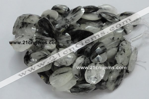 CRU23 15.5 inches 22*30mm faceted freeform black rutilated quartz beads