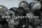 CRU25 15.5 inches 12*16mm faceted egg-shaped black rutilated quartz beads