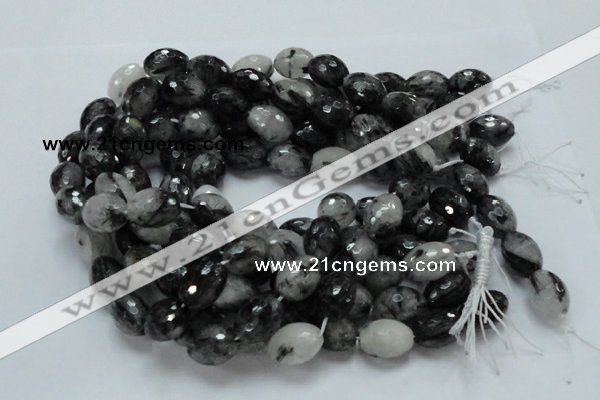 CRU25 15.5 inches 12*16mm faceted egg-shaped black rutilated quartz beads