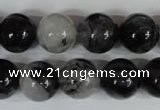 CRU306 15.5 inches 14mm round black rutilated quartz beads