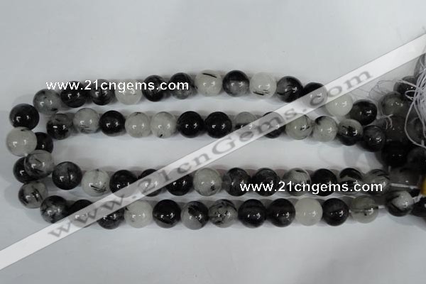 CRU306 15.5 inches 14mm round black rutilated quartz beads