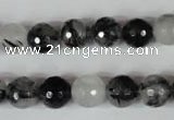 CRU314 15.5 inches 10mm faceted round black rutilated quartz beads