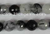 CRU315 15.5 inches 12mm faceted round black rutilated quartz beads