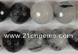 CRU317 15.5 inches 16mm faceted round black rutilated quartz beads