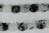 CRU338 15.5 inches 10mm flat round black rutilated quartz beads