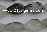 CRU354 13*18mm twisted & faceted oval black rutilated quartz beads