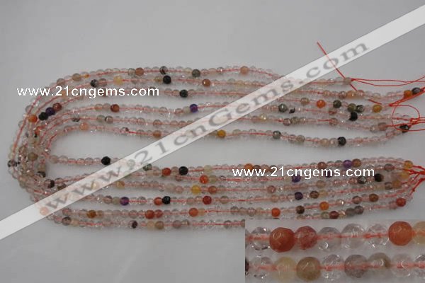 CRU400 15.5 inches 4mm faceted round Multicolor rutilated quartz beads