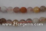 CRU402 15.5 inches 8mm faceted round Multicolor rutilated quartz beads