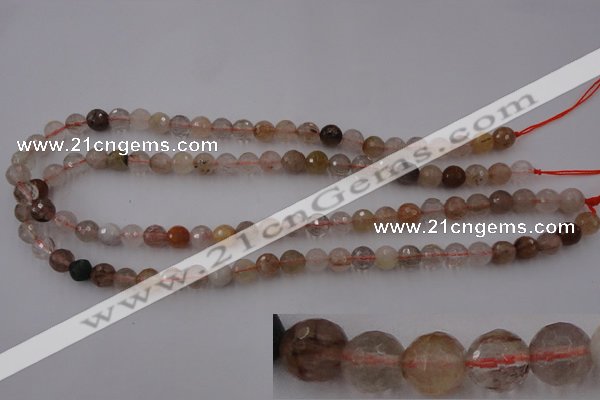 CRU402 15.5 inches 8mm faceted round Multicolor rutilated quartz beads