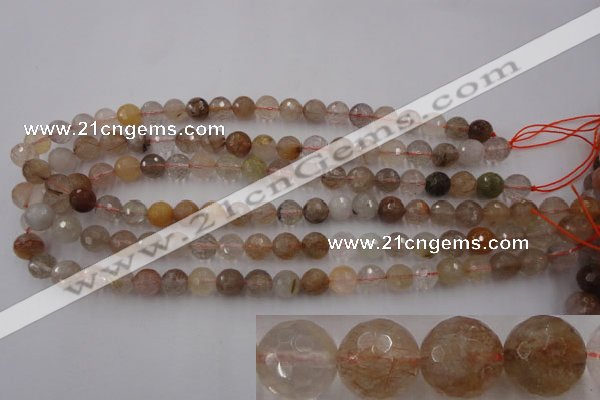 CRU403 15.5 inches 10mm faceted round Multicolor rutilated quartz beads