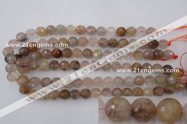 CRU404 15.5 inches 12mm faceted round Multicolor rutilated quartz beads