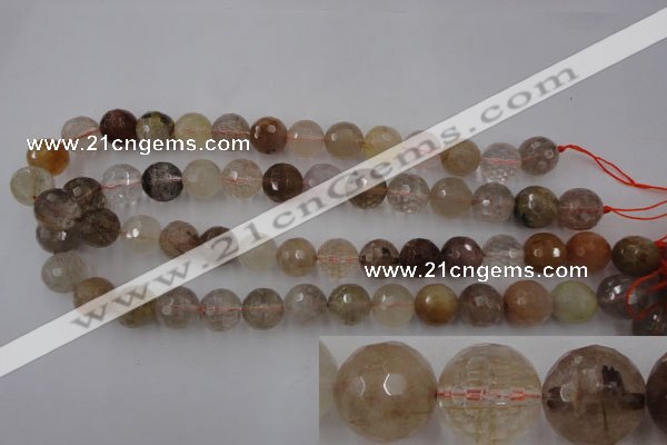 CRU405 15.5 inches 14mm faceted round Multicolor rutilated quartz beads