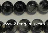 CRU505 15.5 inches 14mm round black rutilated quartz beads wholesale