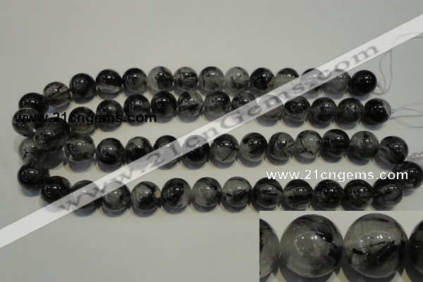 CRU505 15.5 inches 14mm round black rutilated quartz beads wholesale