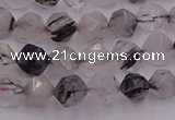 CRU511 15.5 inches 6mm faceted nuggets black rutilated quartz beads