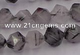 CRU513 15.5 inches 10mm faceted nuggets black rutilated quartz beads