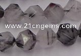 CRU514 15.5 inches 12mm faceted nuggets black rutilated quartz beads