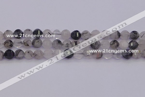 CRU522 15.5 inches 8mm faceted round black rutilated quartz beads