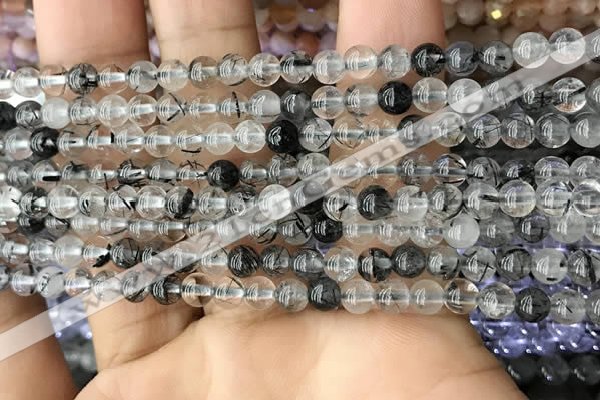 CRU531 15.5 inches 4mm round black rutilated quartz beads