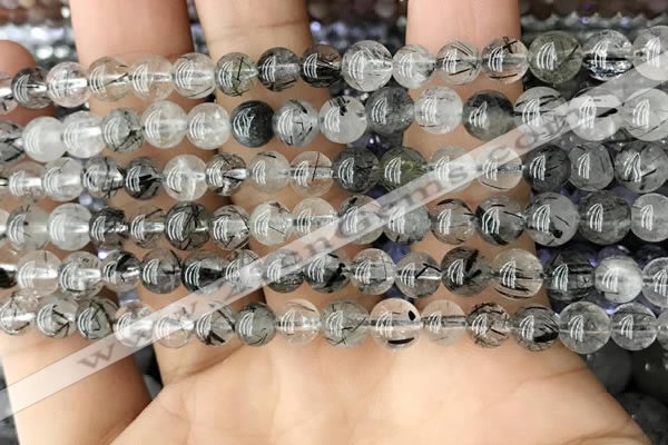 CRU532 15.5 inches 6mm round black rutilated quartz beads