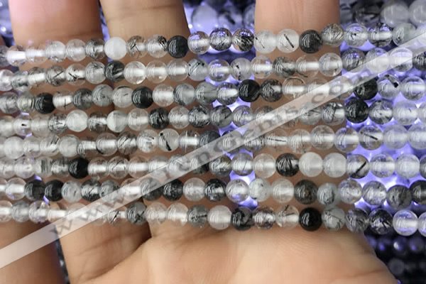 CRU535 15.5 inches 4mm round black rutilated quartz beads wholesale