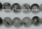 CRU55 15.5 inches 14mm round black rutilated quartz beads wholesale