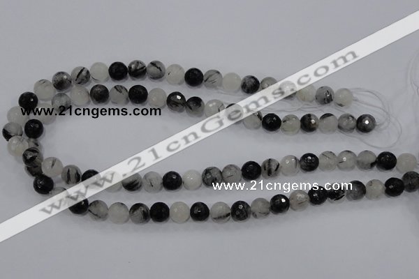 CRU57 15.5 inches 6mm faceted round black rutilated quartz beads