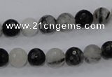 CRU58 15.5 inches 8mm faceted round black rutilated quartz beads