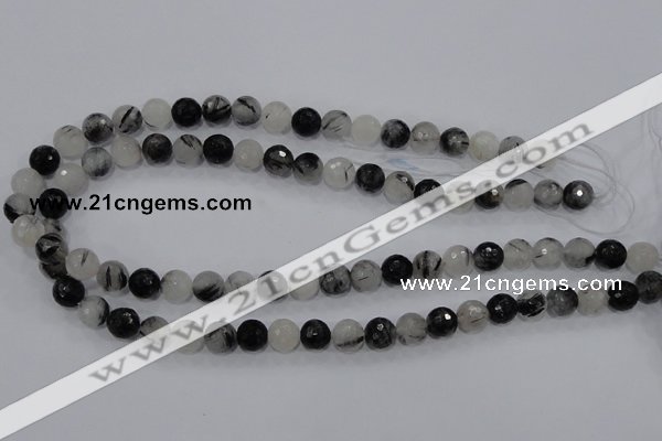 CRU59 15.5 inches 10mm faceted round black rutilated quartz beads