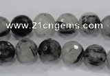 CRU60 15.5 inches 12mm faceted round black rutilated quartz beads