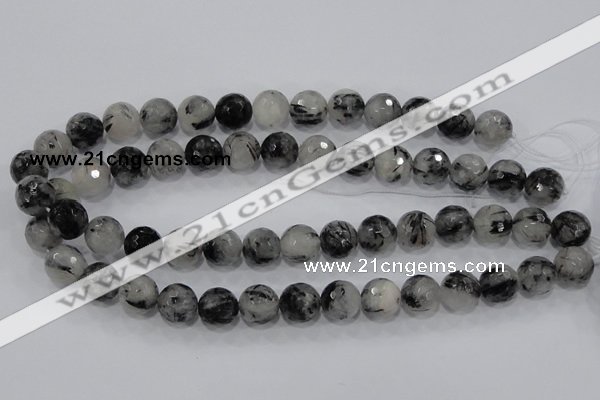 CRU60 15.5 inches 12mm faceted round black rutilated quartz beads