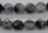 CRU61 15.5 inches 14mm faceted round black rutilated quartz beads