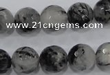 CRU62 15.5 inches 16mm faceted round black rutilated quartz beads