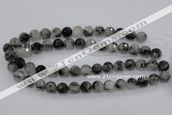 CRU62 15.5 inches 16mm faceted round black rutilated quartz beads