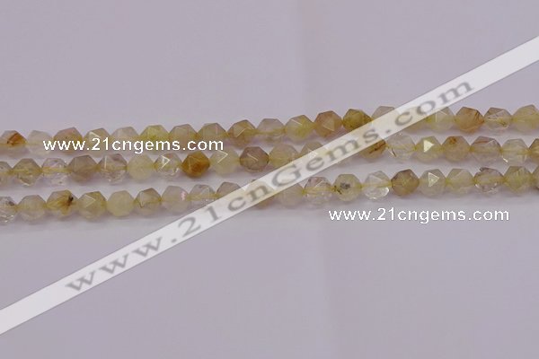 CRU621 15.5 inches 6mm faceted nuggets golden rutilated quartz beads