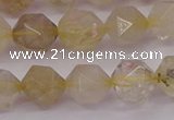 CRU623 15.5 inches 10mm faceted nuggets golden rutilated quartz beads