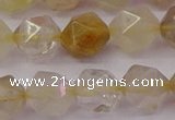 CRU624 15.5 inches 12mm faceted nuggets golden rutilated quartz beads