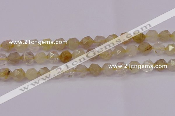 CRU624 15.5 inches 12mm faceted nuggets golden rutilated quartz beads