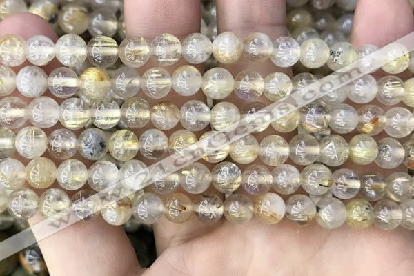 CRU636 15.5 inches 6mm round golden rutilated quartz beads