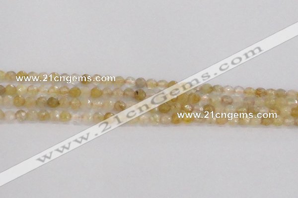 CRU666 15.5 inches 4mm faceted round golden rutilated quartz beads