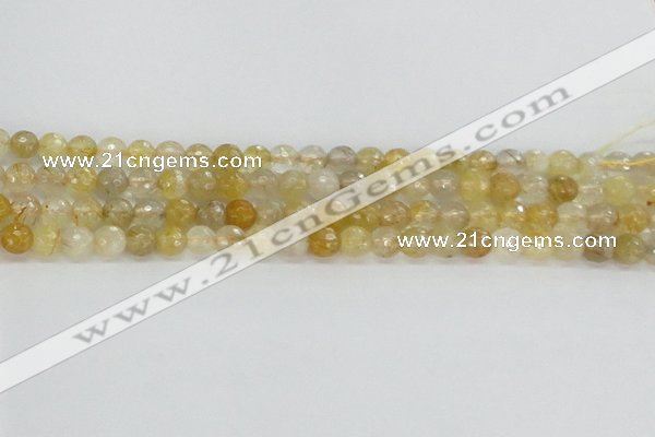 CRU667 15.5 inches 6mm faceted round golden rutilated quartz beads