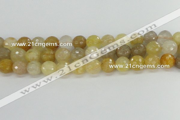 CRU669 15.5 inches 10mm faceted round golden rutilated quartz beads