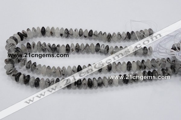 CRU67 15.5 inches 6*12mm rondelle black rutilated quartz beads