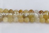 CRU671 15.5 inches 14mm faceted round golden rutilated quartz beads