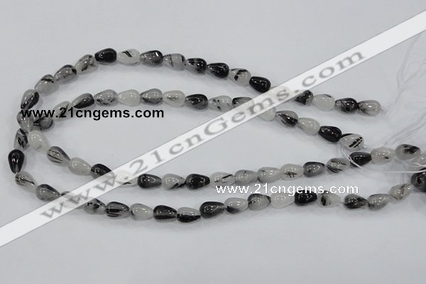 CRU68 15.5 inches 8*12mm teardrop black rutilated quartz beads