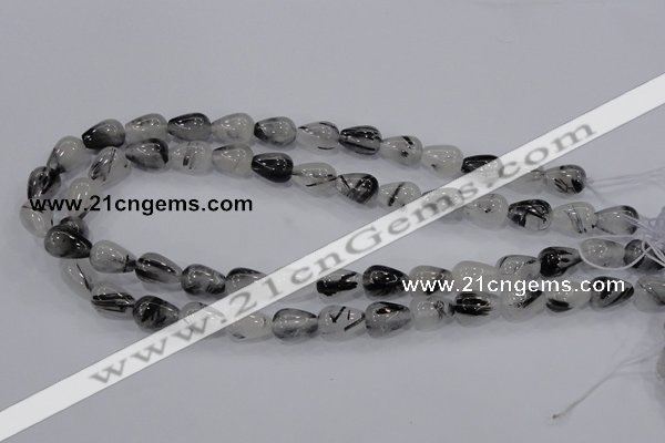 CRU69 15.5 inches 10*14mm teardrop black rutilated quartz beads