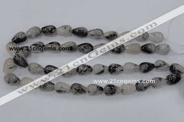 CRU70 15.5 inches 13*18mm teardrop black rutilated quartz beads