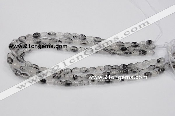 CRU71 15.5 inches 8*10mm rice black rutilated quartz beads wholesale