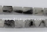 CRU74 15.5 inches 8*12mm column black rutilated quartz beads