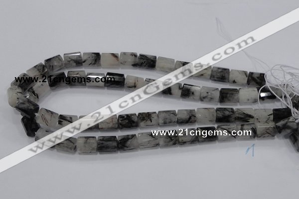 CRU75 15.5 inches 8*12mm faceted column black rutilated quartz beads